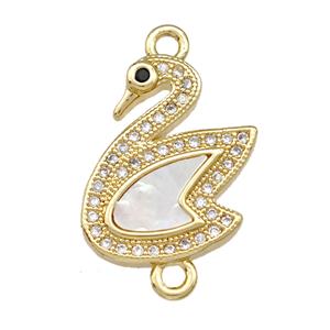 Copper Swan Connector Pave Shell Zirconia 18K Gold Plated, approx 17mm [FN42134]