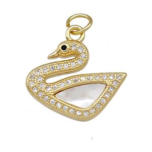 Copper Swan Pendant Pave Shell Zirconia 18K Gold Plated, approx 15-19mm [FN42135]