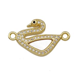 Copper Swan Connector Pave Shell Zirconia 18K Gold Plated, approx 15-19mm [FN42136]