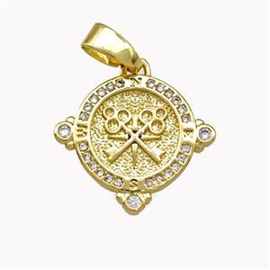 Copper Circle Pendant Pave Zirconia Key Gold Plated, approx 14mm [FN42139]