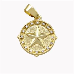 Copper Circle Pendant Pave Zirconia Star Gold Plated, approx 15mm [FN42142]