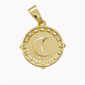Copper Circle Pendant Pave Zirconia Moon Gold Plated, approx 15mm [FN42143]
