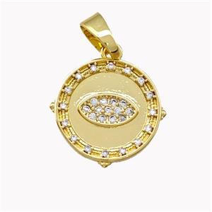 Copper Circle Pendant Pave Zirconia Eye Gold Plated, approx 15mm [FN42144]