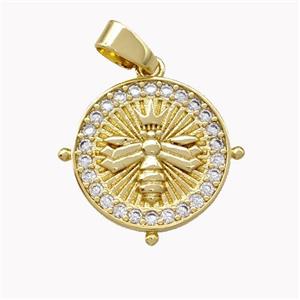 Copper Circle Pendant Pave Zirconia Honeybee Gold Plated, approx 16mm [FN42145]