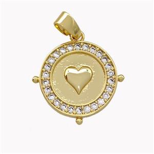 Copper Circle Pendant Pave Zirconia Heart Gold Plated, approx 16mm [FN42147]