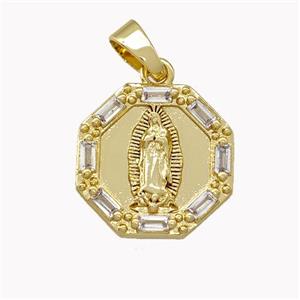 Copper Circle Pendant Pave Zirconia Jesus Gold Plated, approx 16mm [FN42148]