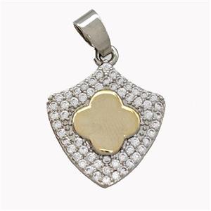 Copper Shield Pendant Micro Pave Zirconia Clover Platinum Plated, approx 17-18mm [FN42149]