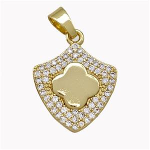 Copper Shield Pendant Micro Pave Zirconia Clover Gold Plated, approx 17-18mm [FN42150]