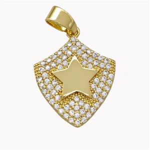 Copper Shield Pendant Micro Pave Zirconia Star Gold Plated, approx 17-18mm [FN42152]