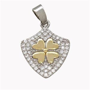 Copper Shield Pendant Micro Pave Zirconia Clover Platinum Plated, approx 17-18mm [FN42153]