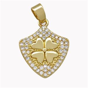 Copper Shield Pendant Micro Pave Zirconia Clover Gold Plated, approx 17-18mm [FN42154]