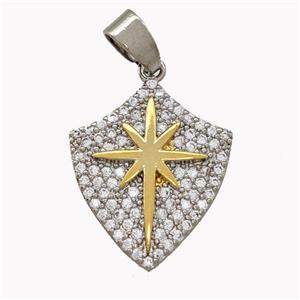 Copper Shield Pendant Micro Pave Zirconia Northstar Platinum Plated, approx 16.5-20mm [FN42155]