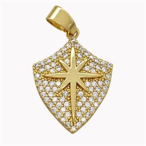 Copper Shield Pendant Micro Pave Zirconia Northstar Gold Plated, approx 16.5-20mm [FN42156]