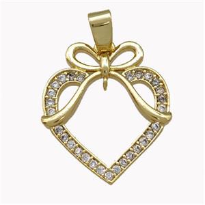 Copper Heart Pendant Pave Zirconia Bow Gold Plated, approx 18-20mm [FN42160]