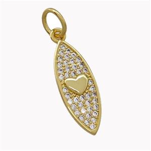 Copper Leaf Charms Pendant Micro Pave Zirconia Heart Gold Plated, approx 7-20mm [FN42162]