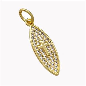 Copper Leaf Charms Pendant Micro Pave Zirconia Cross Gold Plated, approx 7-20mm [FN42164]