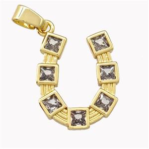 Copper Horse Shoe Pendant Pave Zirconia Gold Plated, approx 16-20mm [FN42165]