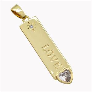 Copper Stick Pendant Pave Zirconia LOVE Heart Gold Plated, approx 8-30mm [FN42166]