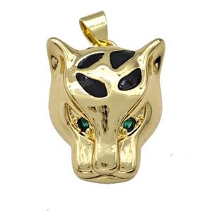 Copper Leopard Pendant Pave Zirconia Black Enamel Gold Plated, approx 15-18mm [FN42168]