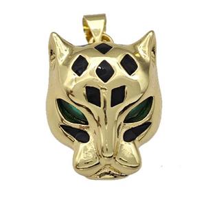 Copper Tiger Pendant Pave Zirconia Black Enamel Gold Plated, approx 16-20mm [FN42169]