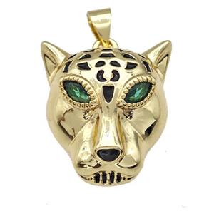 Copper Tiger Pendant Pave Zirconia Black Enamel Gold Plated, approx 17-20mm [FN42171]