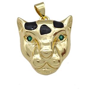 Copper Tiger Pendant Pave Zirconia Black Enamel Gold Plated, approx 18-20mm [FN42172]