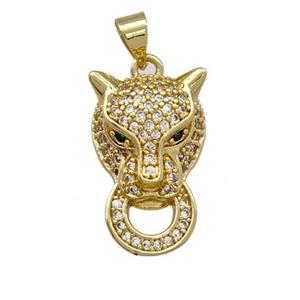 Copper Leopard Pendant Pave Zirconia Gold Plated, approx 13-20mm [FN42176]