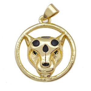 Copper Leopard Pendant Pave Zirconia Black Enamel Gold Plated, approx 20mm [FN42180]