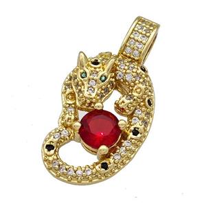 Copper Leopard Pendant Pave Zirconia Gold Plated, approx 15-28mm [FN42181]
