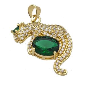 Copper Leopard Pendant Pave Zirconia Gold Plated, approx 21-22mm [FN42183]