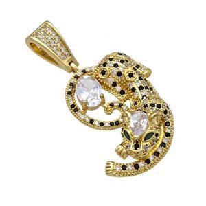 Copper Leopard Pendant Pave Zirconia Gold Plated, approx 22-30mm, 6-12mm [FN42184]