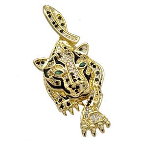 Copper Leopard Pendant Pave Zirconia Black Enamel Gold Plated, approx 20-48mm [FN42185]