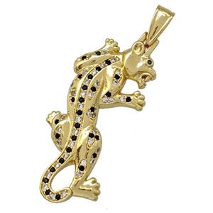 Copper Leopard Pendant Pave Zirconia Gold Plated, approx 18-42mm [FN42190]