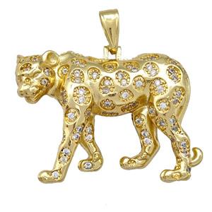 Copper Leopard Pendant Micro Pave Zirconia Gold Plated, approx 30-38mm [FN42191]