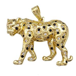 Copper Leopard Pendant Micro Pave Zirconia Gold Plated, approx 30-38mm [FN42192]