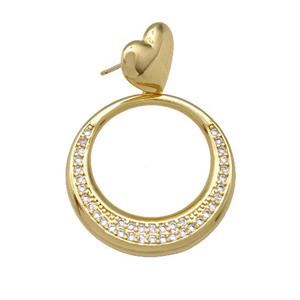 Copper Circle Stud Earrings Pave Zirconia Heart Gold Plated, approx 13mm, 28mm [FN42200]