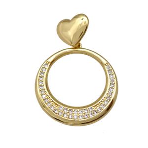 Copper Circle Pendant Pave Zirconia Heart Gold Plated, approx 13mm, 28mm [FN42201]