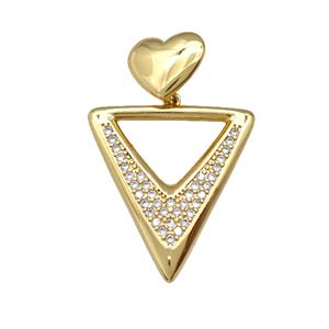 Copper Triangle Pendant Pave Zirconia Heart Gold Plated, approx 13mm, 26-30mm [FN42203]