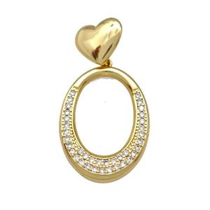 Copper Oval Pendant Pave Zirconia Heart Gold Plated, approx 13mm, 22-30mm [FN42205]