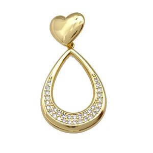 Copper Teardrop Pendant Pave Zirconia Heart Gold Plated, approx 13mm, 21-30mm [FN42207]
