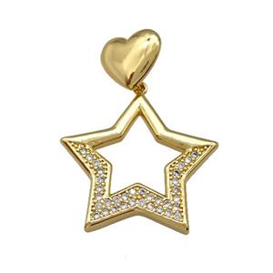 Copper Star Pendant Pave Zirconia Heart Gold Plated, approx 13mm, 30mm [FN42213]