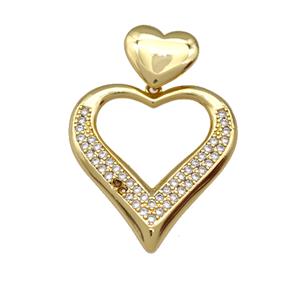 Copper Heart Pendant Pave Zirconia Heart Gold Plated, approx 13mm, 29-30mm [FN42217]