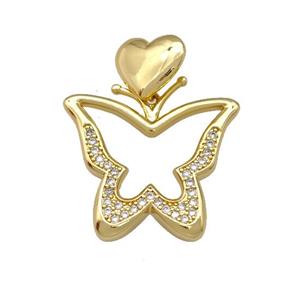 Copper Butterfly Pendant Pave Zirconia Heart Gold Plated, approx 13mm, 27-30mm [FN42219]