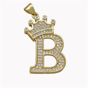 Copper Letter-B Pendant Micro Pave Zirconia Crown Gold Plated, approx 18-25mm [FN42221]