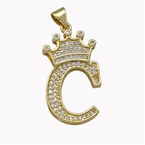 Copper Letter-C Pendant Micro Pave Zirconia Crown Gold Plated, approx 18-25mm [FN42222]