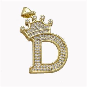 Copper Letter-D Pendant Micro Pave Zirconia Crown Gold Plated, approx 18-25mm [FN42223]