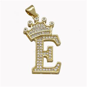 Copper Letter-E Pendant Micro Pave Zirconia Crown Gold Plated, approx 18-25mm [FN42224]