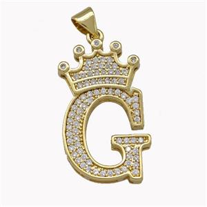 Copper Letter-G Pendant Micro Pave Zirconia Crown Gold Plated, approx 18-25mm [FN42226]