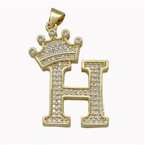 Copper Letter-H Pendant Micro Pave Zirconia Crown Gold Plated, approx 18-25mm [FN42227]