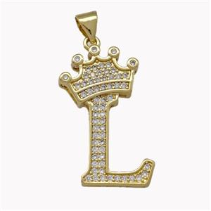 Copper Letter-L Pendant Micro Pave Zirconia Crown Gold Plated, approx 18-25mm [FN42231]